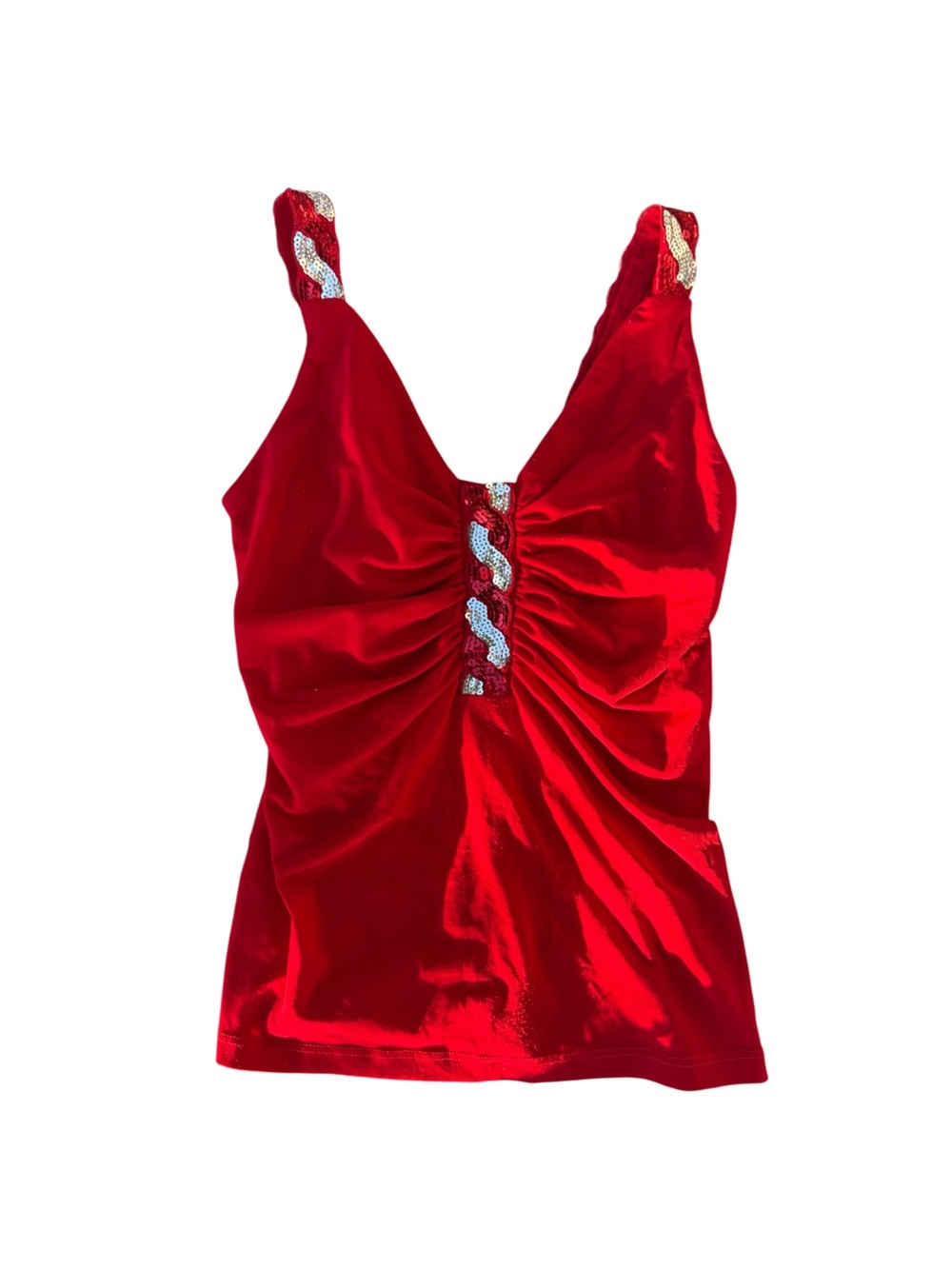 Y2K V-Neck Tank Top Sequins Red